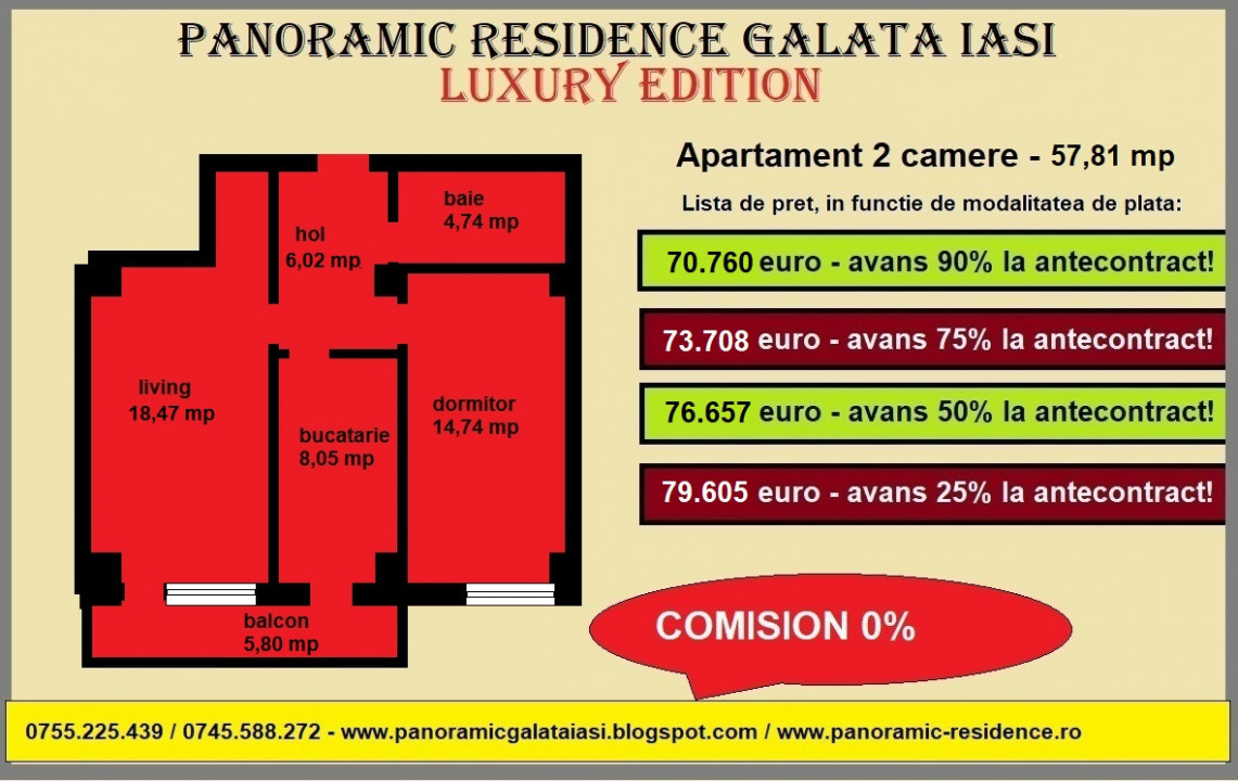 Apartament 2 camere, decomandat, 58 mp, de vanzare in Iasi, Galata Sos. Voinesti