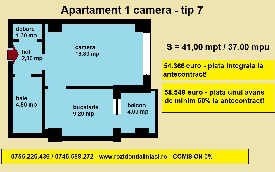 De vanzare apartament nou cu 1 camera, Nicolina Rond Vechi, 41,00 mp 