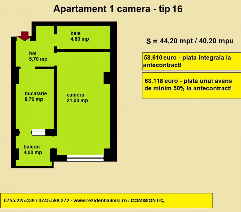 De vanzare apartament nou cu 1 camera, Nicolina Rond Vechi, 44,20 mp 