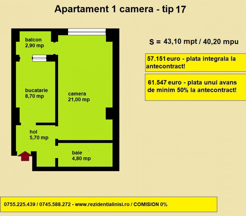 De vanzare apartament nou cu 1 camera, Nicolina Rond Vechi, 43,10 mp 