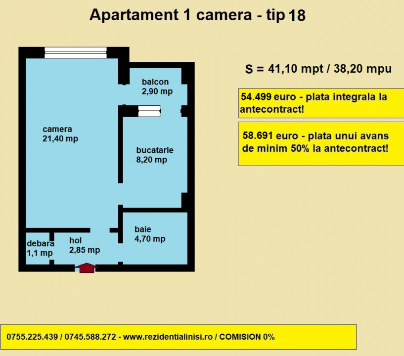 De vanzare apartament nou cu 1 camera, Nicolina Rond Vechi, 41,10 mp 