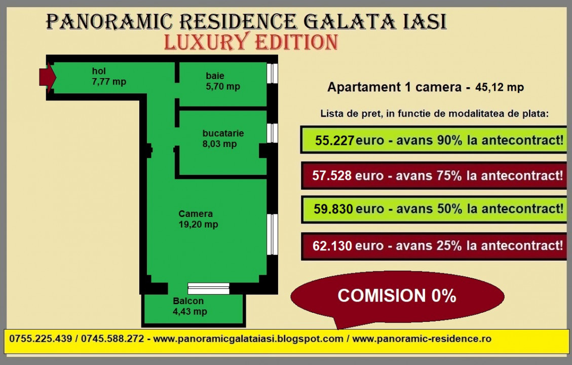 Apartament 1 camera, 45 mp, decomandat, baie cu geam, Galata Iasi, traseul CTP23