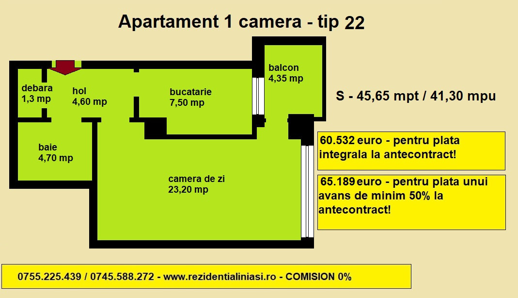 De vanzare apartament nou cu 1 camera, Cug Rond Vechi, 45,65 mp 