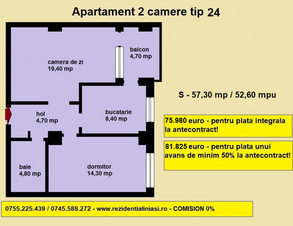 Vanzare apartament 2 camere, 57,30 mp, bloc nou, Nicolina, 2 minute de Selgros