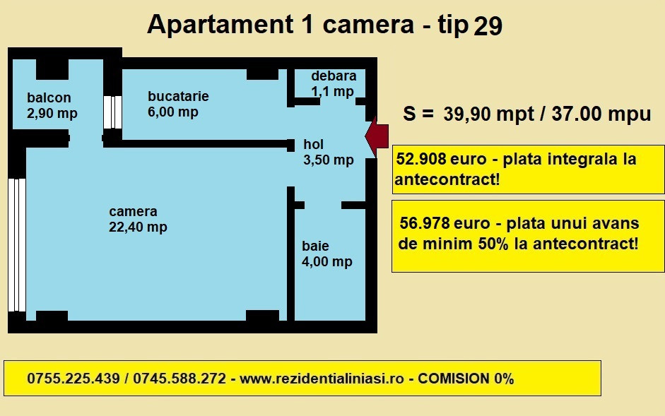 De vanzare apartament nou cu 1 camera, Cug Rond Vechi, 39,90 mp 