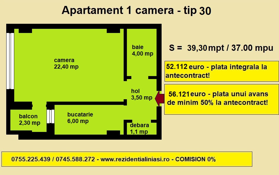 De vanzare apartament nou cu 1 camera, Nicolina Rond Vechi, 39,30 mp 