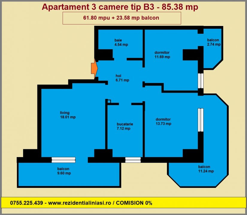 Apartament 3 camere in Iasi, Copou - Aleea Sadoveanu, 86 mp, Royal Town 
