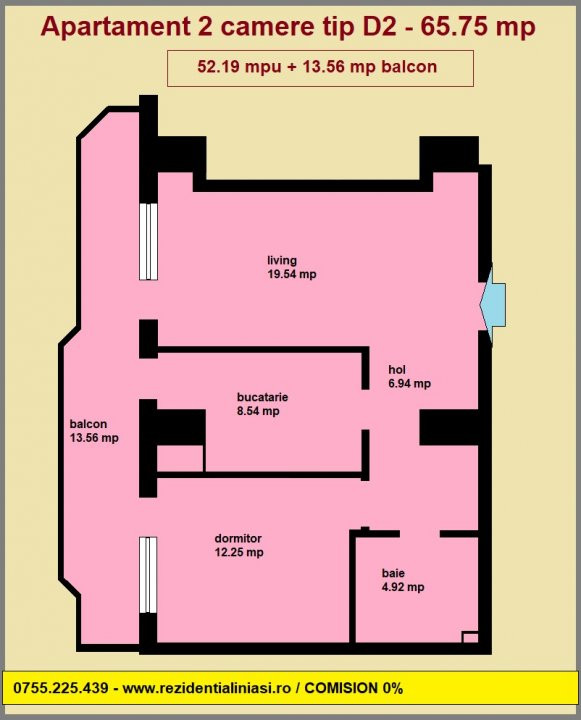 Apartament 2 camere de vanzare in Iasi, Copou , 66 mp, Royal Town  