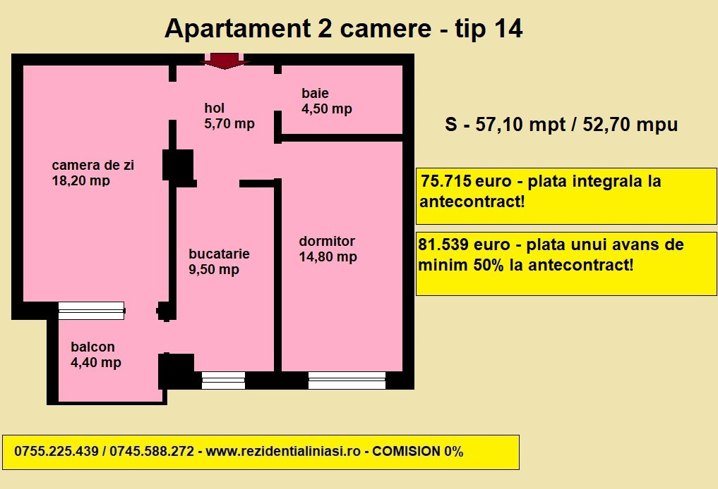 Apartament nou 2 camere, 57,10 mp, Nicolina Aleea Tudor Neculai 