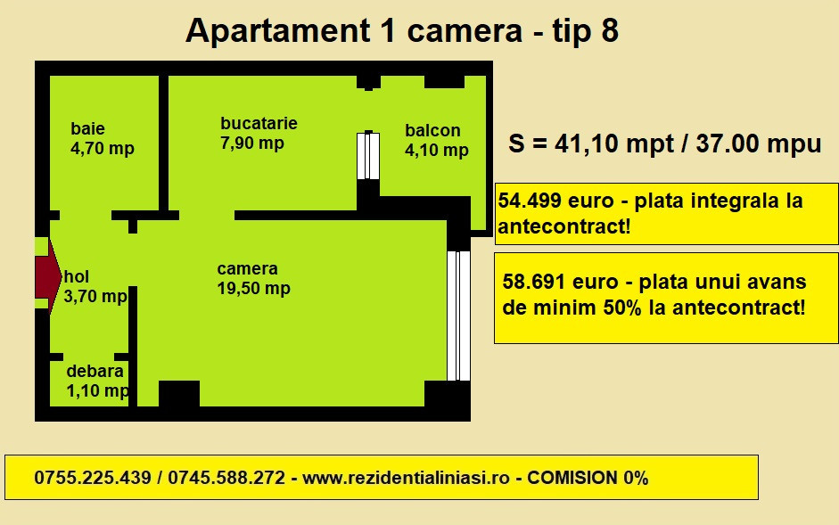De vanzare apartament nou cu 1 camera, Nicolina Rond Vechi, 41,10 mp 