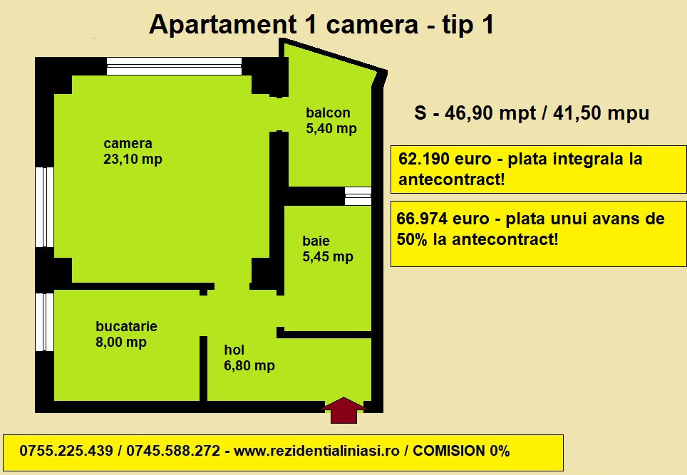 De vanzare apartament 1 camera, 46,9 mp, bloc nou Nicolina Pizza Nico 