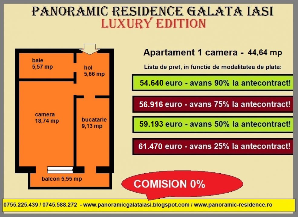 Apartament 1 camera, 44,64 mp, de vanzare in Iasi, Galata Sos Voinesti
