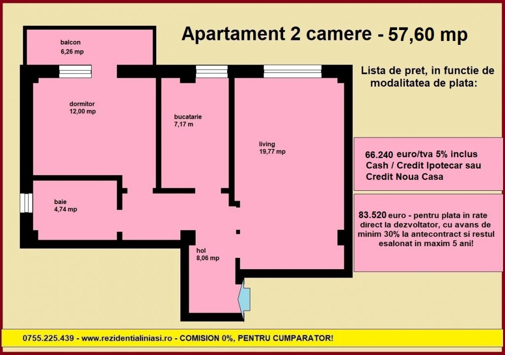 De vanzare apartament 2 camere, intabulat, Bucium Visani, 57,60 mp, decomandat