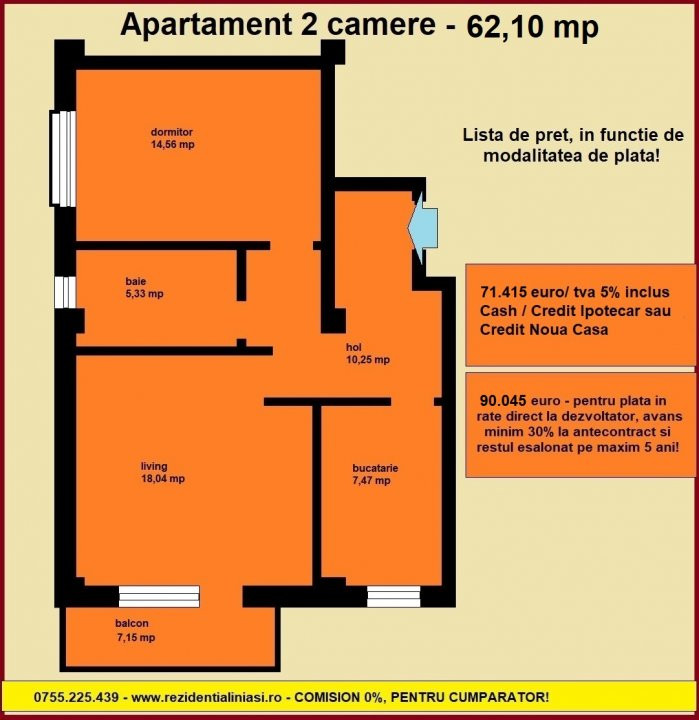 De vanzare apartament 2 camere Bucium Visan, 62,10 mp, bloc nou, intabulat